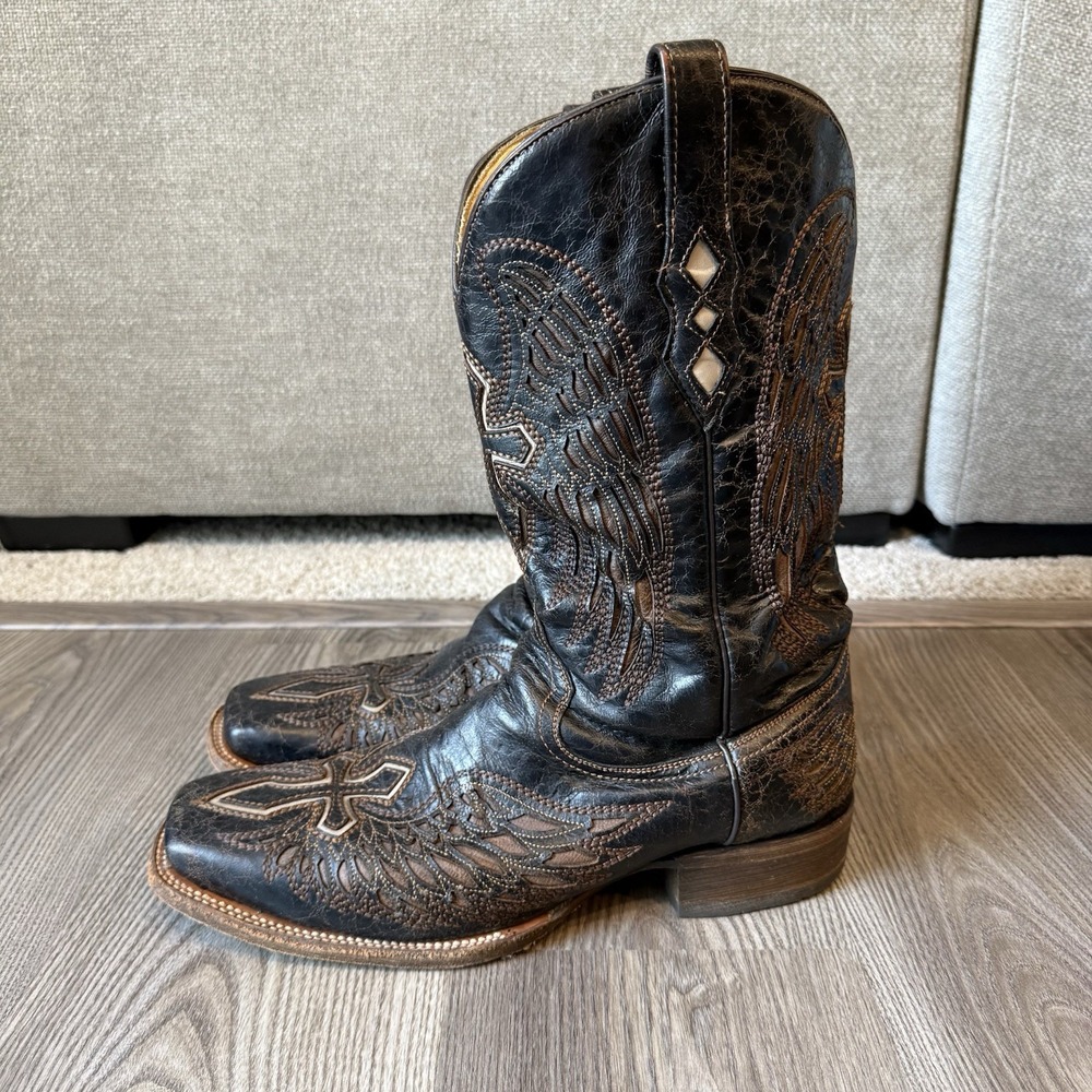 CORRAL Square Toe Western Cowboy Boots Cross Wings A1978 Size 11.5 D